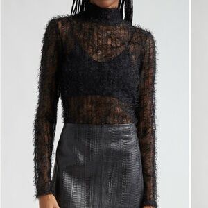 Black Sheer Textured high neck lace Top New without tag